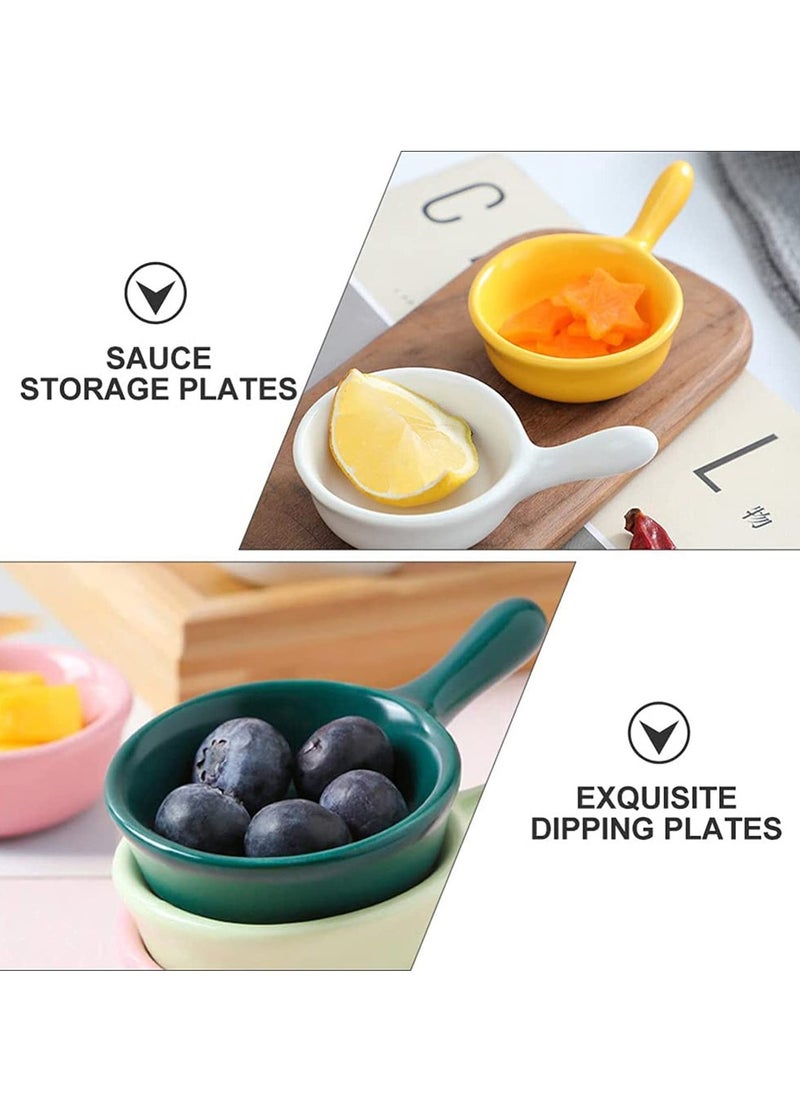 SYOSI - Ceramic Sauce Dishes Chip & Dip Sets Colorful Mini Bowl Set Ketchup Side Dish Tableware Condiment Relish Plate Seasoning Soy Sauce Dishes Stackable Ramekins with Grip Handle (Colorful 5 Pcs) - Image 1