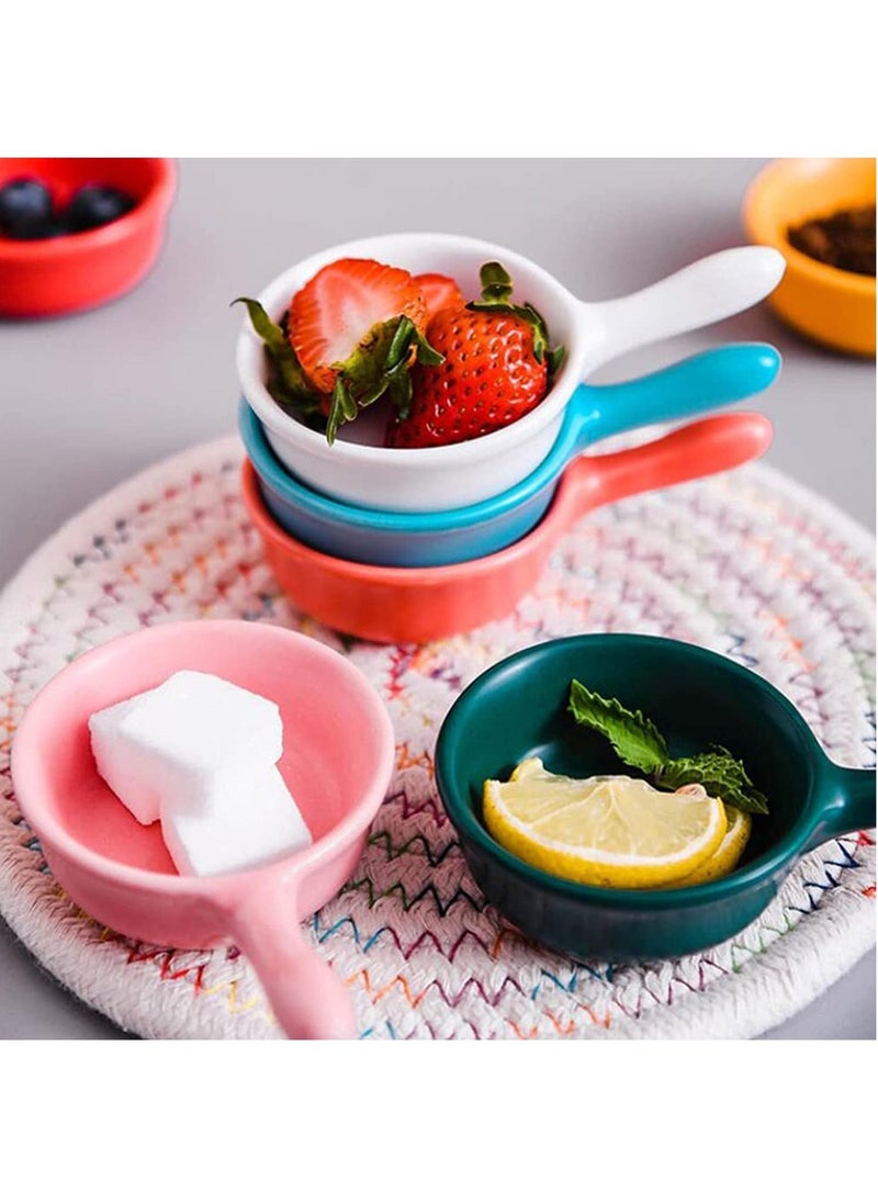 SYOSI - Ceramic Sauce Dishes Chip & Dip Sets Colorful Mini Bowl Set Ketchup Side Dish Tableware Condiment Relish Plate Seasoning Soy Sauce Dishes Stackable Ramekins with Grip Handle (Colorful 5 Pcs) - Image 1