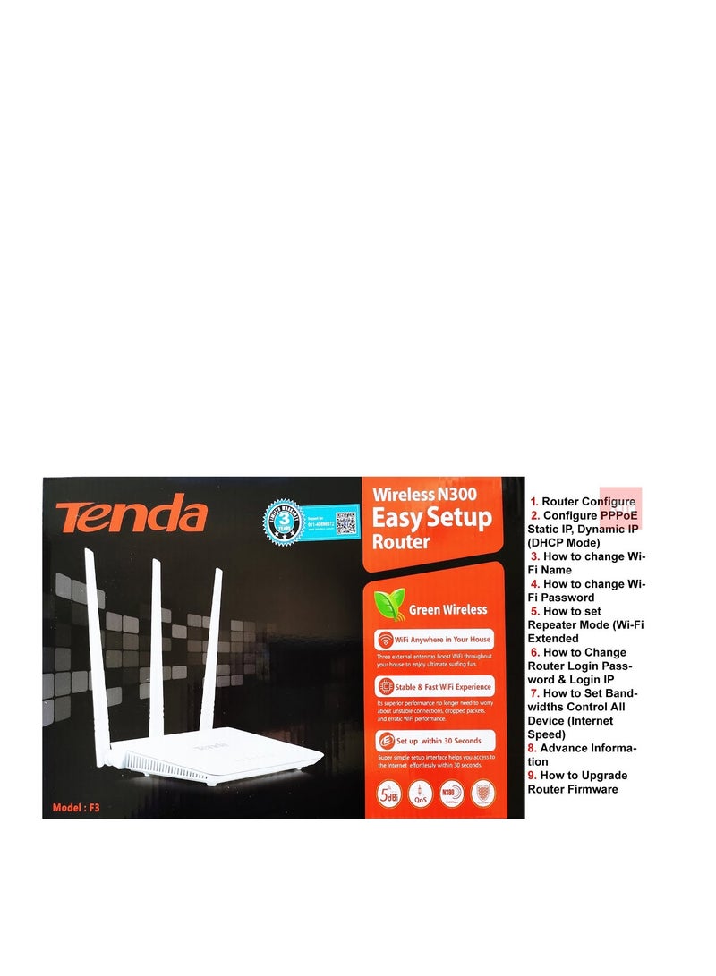 TENDA F3 Wireless N300 Home Access Point, 300 Mbps, IP QoS, WPS Button White - Image 3