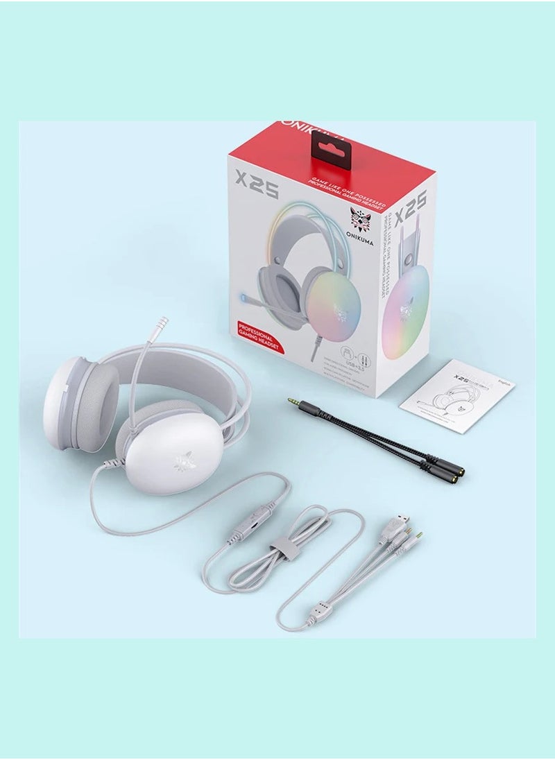 onikuma - X25 Professional Gaming Headset USB+3.5 RGB Light 3D Stereo Noise Cancellation Multi Platform Compatibility With Microphone - Image 1