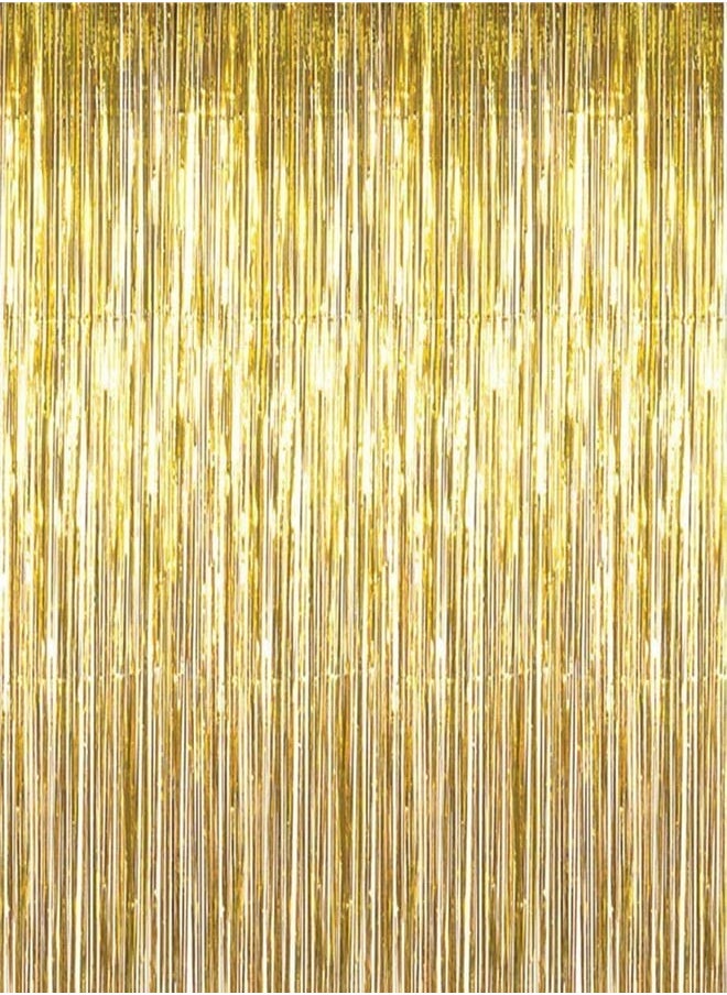 Ac.y.c Party Gold foil metallic curtain 2 m -Photo Booth Tinsel Backdrop Door Curtains Perfect For Brithday & New Years Eve Party Decorations-Golden 