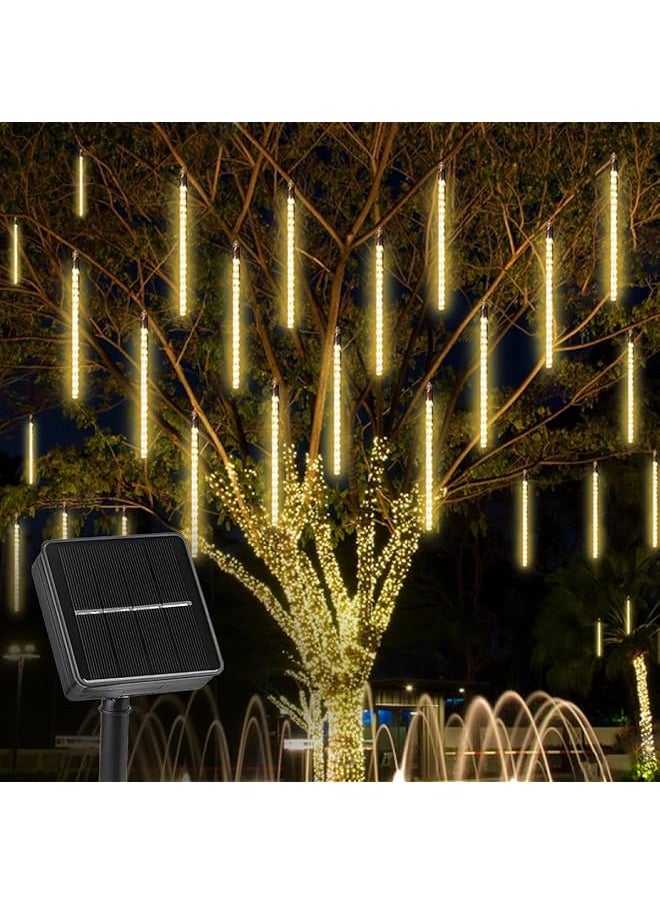 The Bros Diwali Christmas Lights Outdoor Solar Meteor Shower Lights 20 inch 10 Tubes 360 LEDs IP65 Waterproof Icicle Lights Falling Rain Lights for Tree Bushes Holiday Party Decor (Warm White)  - Image 1