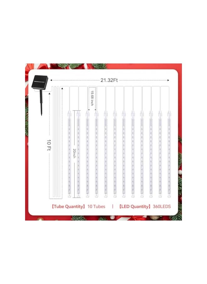 The Bros Diwali Christmas Lights Outdoor Solar Meteor Shower Lights 20 inch 10 Tubes 360 LEDs IP65 Waterproof Icicle Lights Falling Rain Lights for Tree Bushes Holiday Party Decor (Warm White)  - Image 3