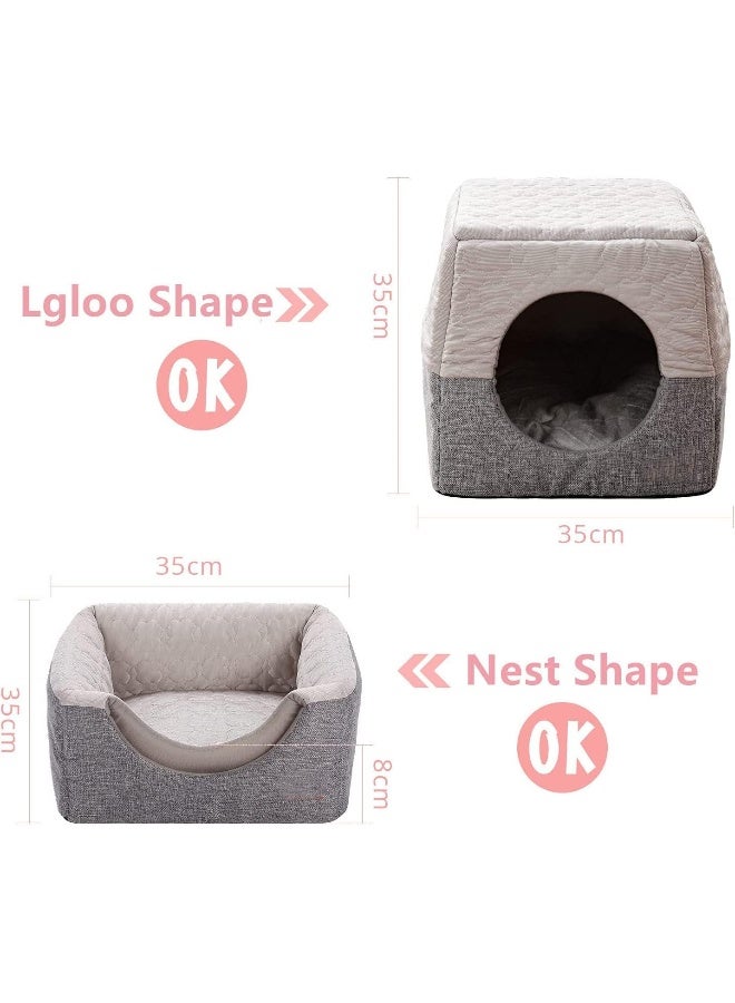 Mumoo Bear Cat Cosy Cube Igloo Bed, 3-in-1 Foldable Cat Dog Soft Sofa Cave Bed, Cool and Warm Tent Cave Microfiber Bed House with Removable Washable Cushion Pillow for Indoor Cats Small Dogs - Image 2