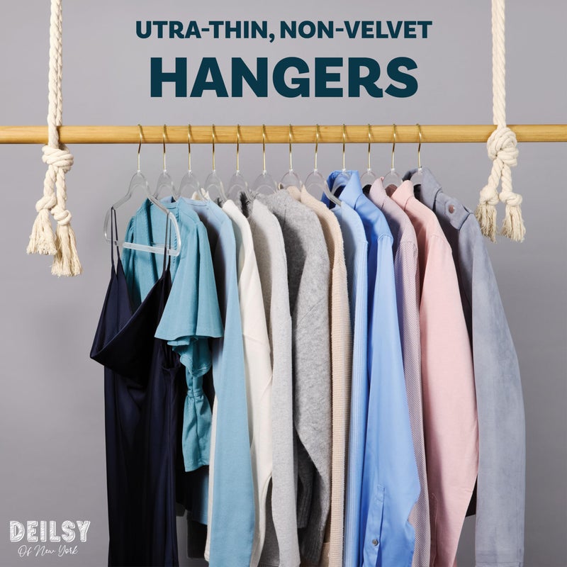 DEILSYâ„¢ Clear Hangers 50 Pack with Gold Hook - Non Velvet Slim Hangers - Durable Hanger Space Saver for Closet Organization, Shirts, Dresses, Jackets, Pants, Adult Clothes Storage Solution - Image 2