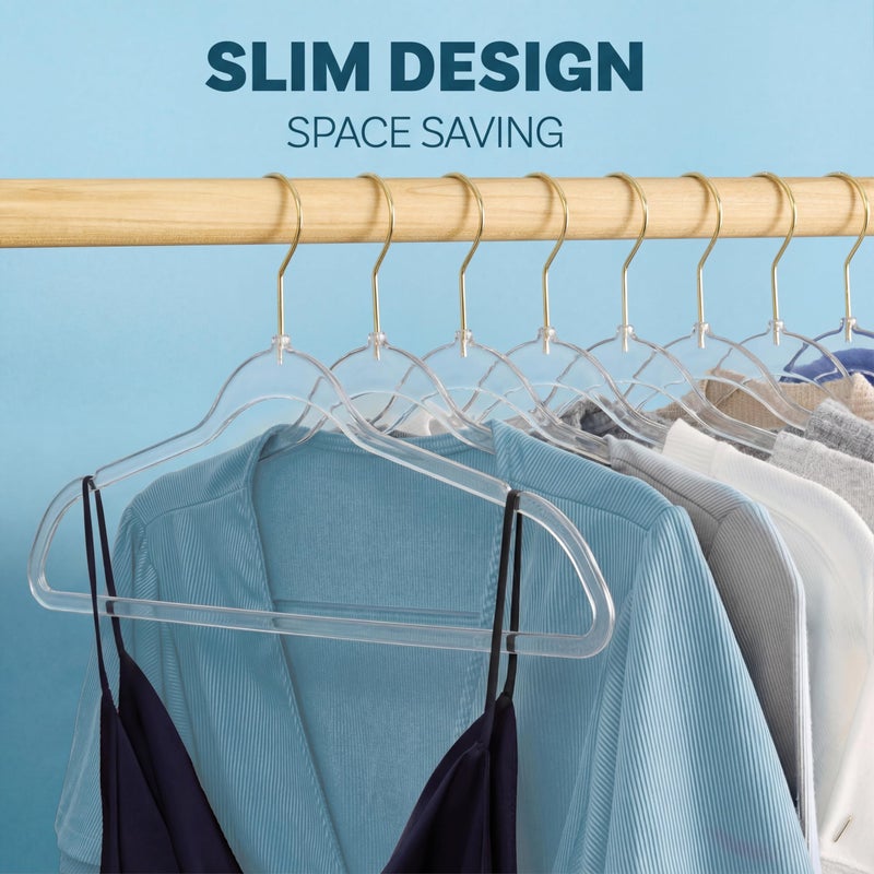 DEILSYâ„¢ Clear Hangers 50 Pack with Gold Hook - Non Velvet Slim Hangers - Durable Hanger Space Saver for Closet Organization, Shirts, Dresses, Jackets, Pants, Adult Clothes Storage Solution - Image 5