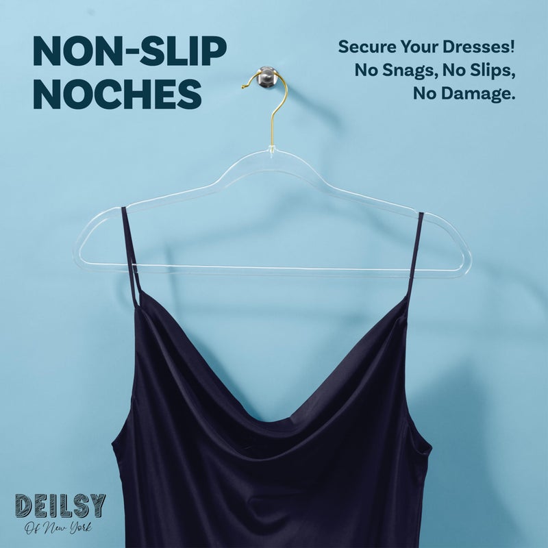 DEILSYâ„¢ Clear Hangers 50 Pack with Gold Hook - Non Velvet Slim Hangers - Durable Hanger Space Saver for Closet Organization, Shirts, Dresses, Jackets, Pants, Adult Clothes Storage Solution - Image 3