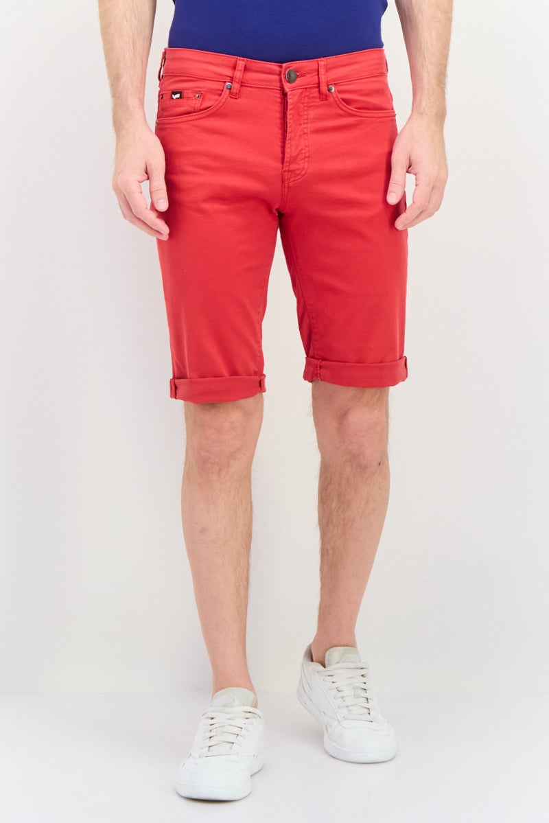 GAS Men Brand Logo Denim Shorts, Red - Image 1