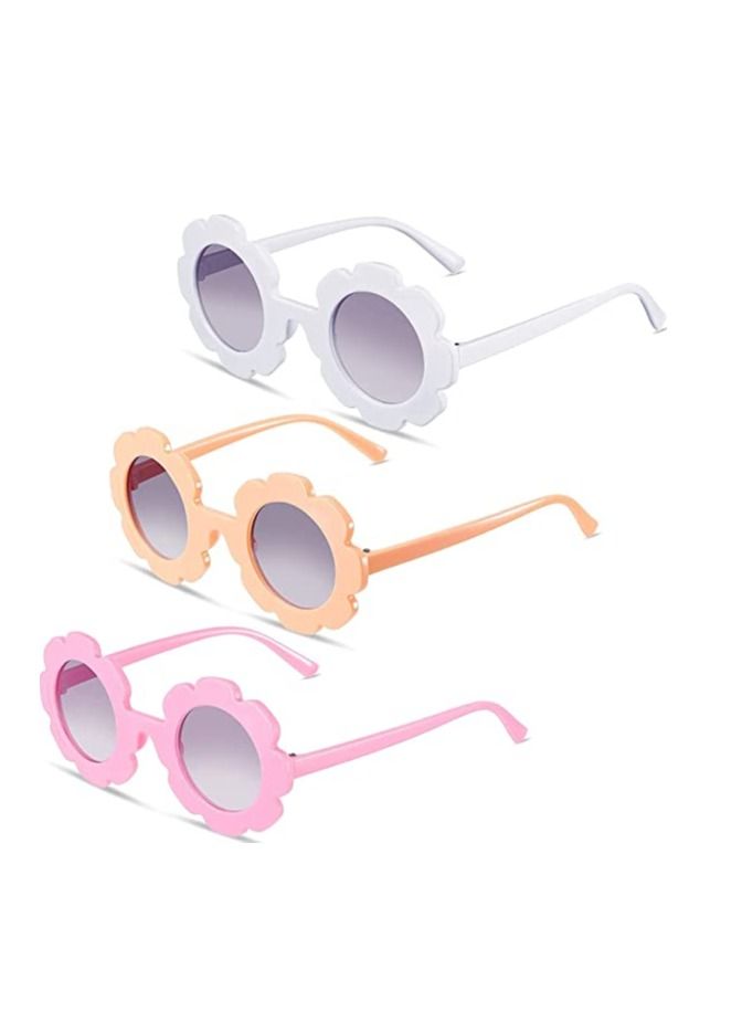 SYOSI Kids Flower Sunglasses Toddler Girls Round Flower Glasses Baby Sunglasses Outdoor Beach Colorful Eyewear 3 Pieces - Image 1