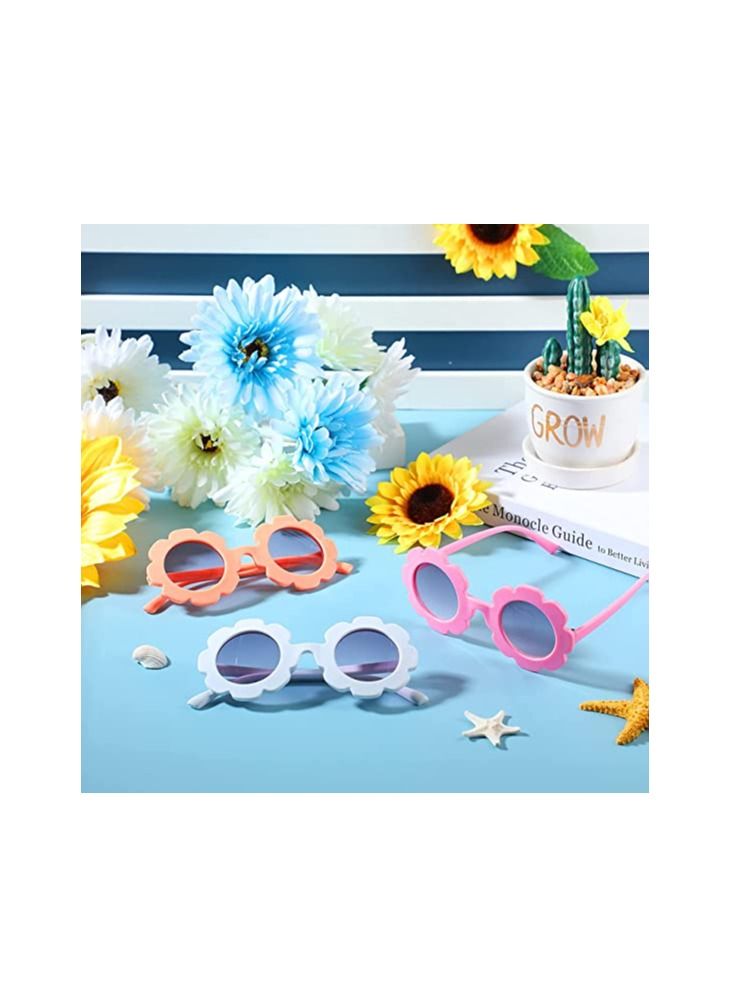 SYOSI Kids Flower Sunglasses Toddler Girls Round Flower Glasses Baby Sunglasses Outdoor Beach Colorful Eyewear 3 Pieces - Image 2