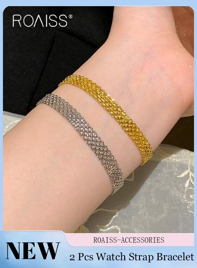 رويس قطعتان من أساور ميلانو الفاخرة المصنوعة من شبكة منسوجة مع شرابات، مجموعة مجوهرات أنيقة ورائعة، كهدية مثالية للنساء - Image 1