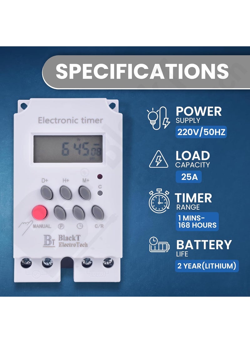 BlackT ElectroTech Blackt Electrotech BT41D4 Digital Timer Switch Relay DIN Rail 25 Amps Programmable Automatic OnOff SinglePhase  - Image 2