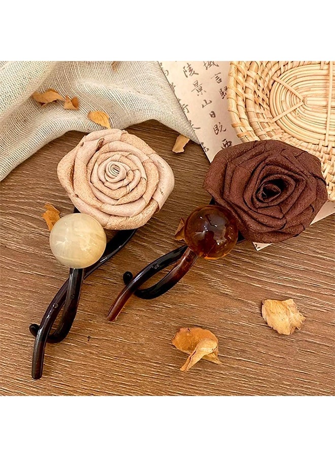 GD 2 Pcs Vintage Rose Pearl Hair Clips for Women S-shaped Twist Hair Clip Dried Roses Hair Claw Clips for Thick Hair French Hair Pin Hair Claws Hair Barrettes Flower Hair Pins Ponytail Holders Hair Accessories - Image 3