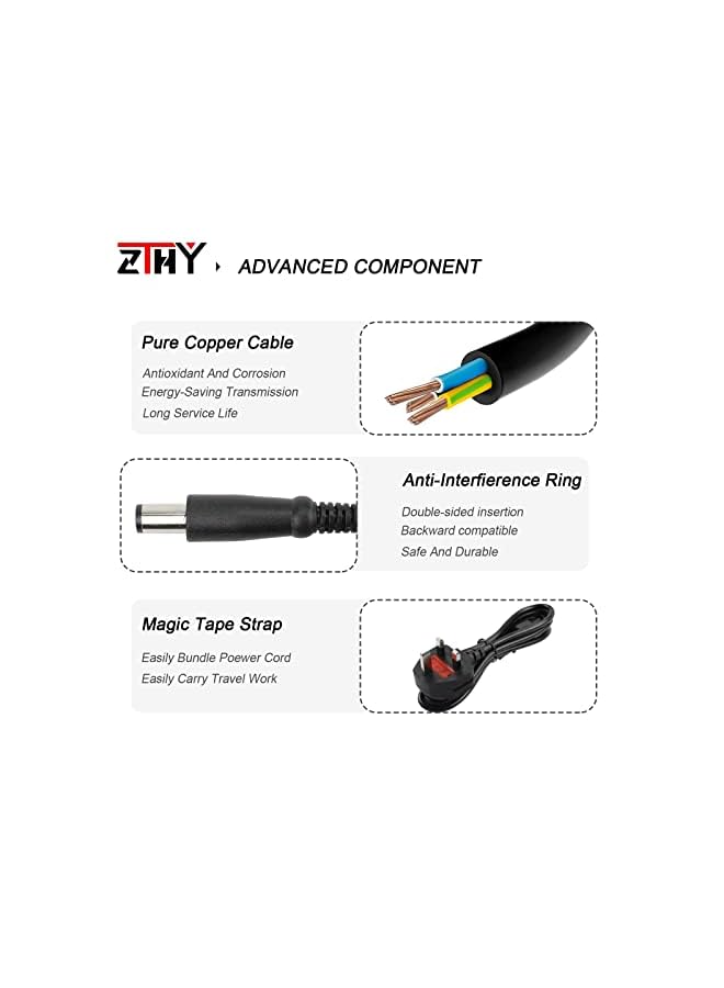 ZTHY 90W Ac Adapter Laptop Charger For Hp Elitebook 8460P 8470P 8440P 8560P 8760P 8460W 8470W 8570W 8770W Probook 4430S 4440S 4520S 4530S 4540S Compaq 6730B 6530B 6560B Laptop Power Supply Cord - Image 4