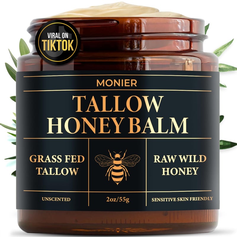 Tallow and Honey Balm for Face Beef Tallow for Skin Moisturizer with 100 Organic GrassFed Beef Tallow Raw Wild Honey Natural Formula for Dry Sensitive Skin Unscented