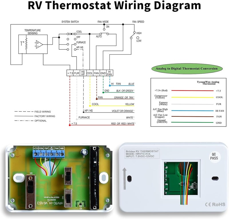 briidea RV Thermostat, RV Analog Thermostat (Cool Only/Furnace), Replace for Dometic 3106995.032, 12 VDC - Image 3