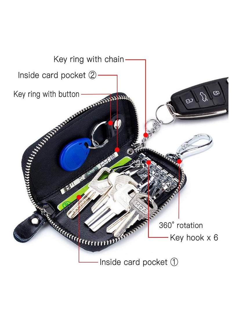 Excefore Car key Case, Leather Car Smart Key Fob Case, Portable Car Key Organizer Case, Keyring Zipper Bag, with Keychain,  for Men and Women  - Image 4