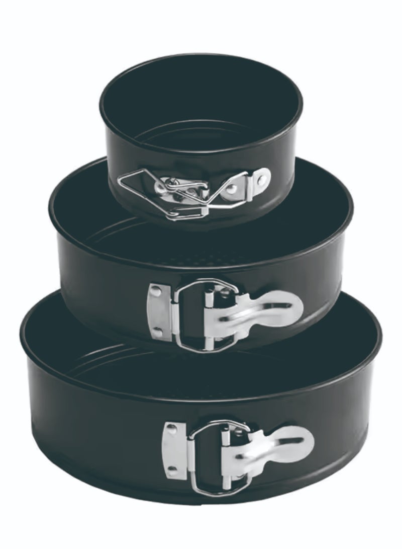 مجموعة قوالب كيك دائرية غير لاصقة مكونة من 3 قطع، قالب كيك دائري غير لاصق مع قاعدة قفل، صينية خبز من الفولاذ الكربوني، مجموعة قوالب كيك 4 بوصة و7 بوصة و9 بوصة، باللون الأسود - Image 1