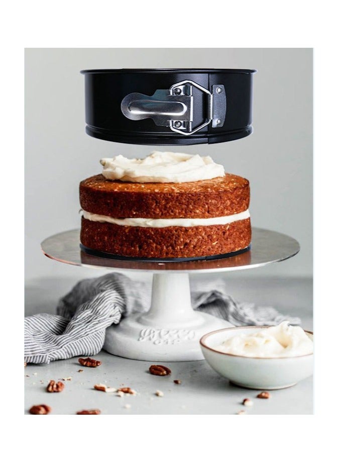 مجموعة قوالب كيك دائرية غير لاصقة مكونة من 3 قطع، قالب كيك دائري غير لاصق مع قاعدة قفل، صينية خبز من الفولاذ الكربوني، مجموعة قوالب كيك 4 بوصة و7 بوصة و9 بوصة، باللون الأسود - Image 4