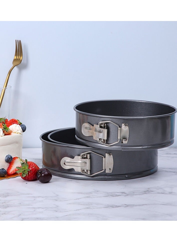 مجموعة قوالب كيك دائرية غير لاصقة مكونة من 3 قطع، قالب كيك دائري غير لاصق مع قاعدة قفل، صينية خبز من الفولاذ الكربوني، مجموعة قوالب كيك 4 بوصة و7 بوصة و9 بوصة، باللون الأسود - Image 5