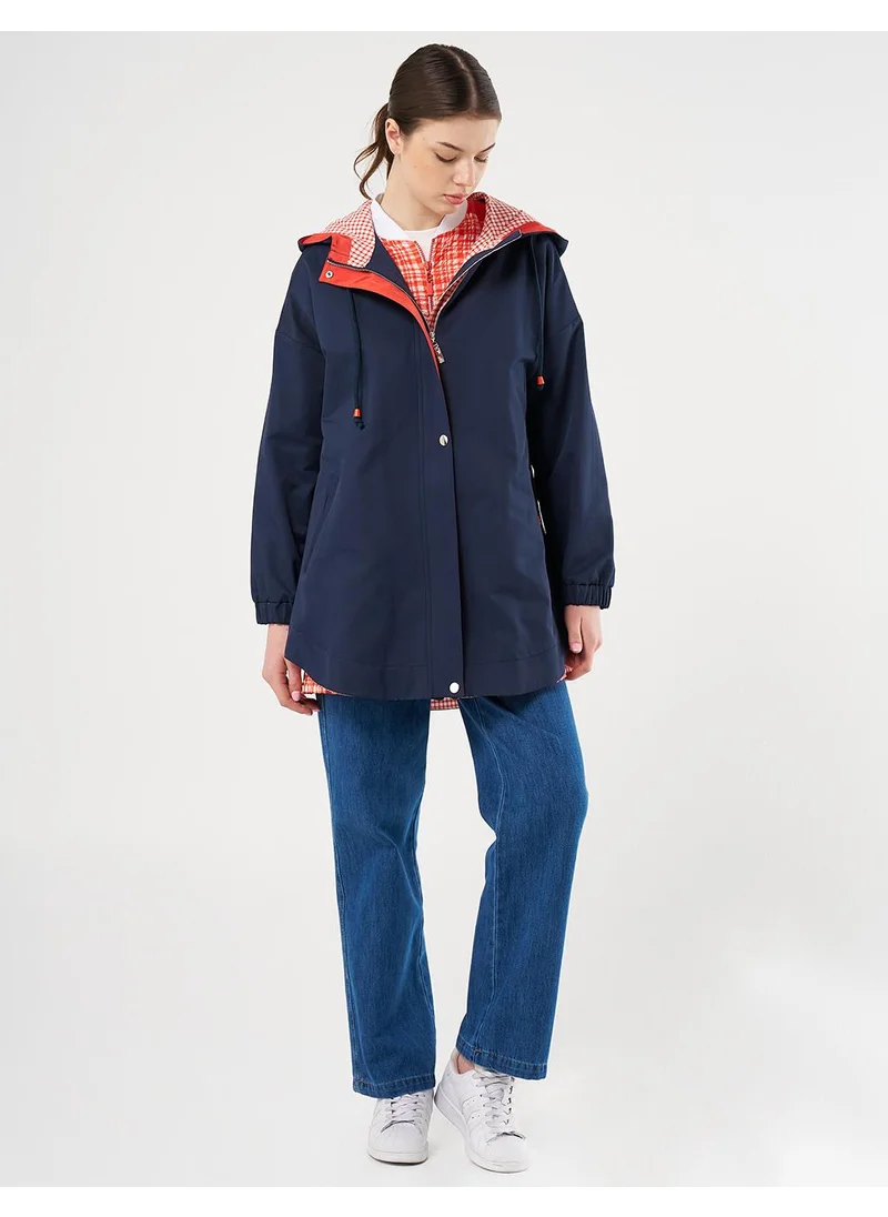 Kayra Detailed Short Trench Coat Dark Navy Blue