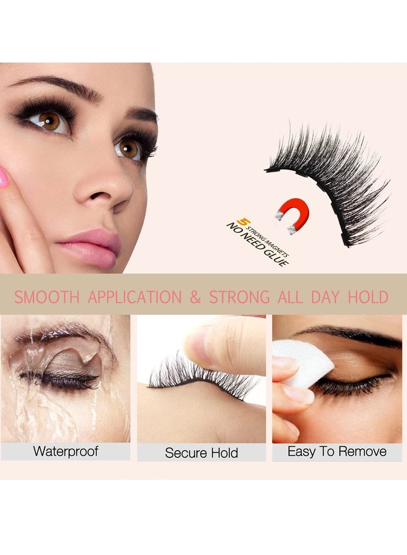 SYOSI مجموعة الرموش المغناطيسية وكحل العيون 5 أزواج من الرموش المغناطيسية ثلاثية الأبعاد متوسطة الحجم مع أنبوبين من كحل العيون المغناطيسي المقاوم للماء بمظهر طبيعي يدوم طويلاً وسهل الاستخدام وقابل لإعادة الاستخدام - Image 5