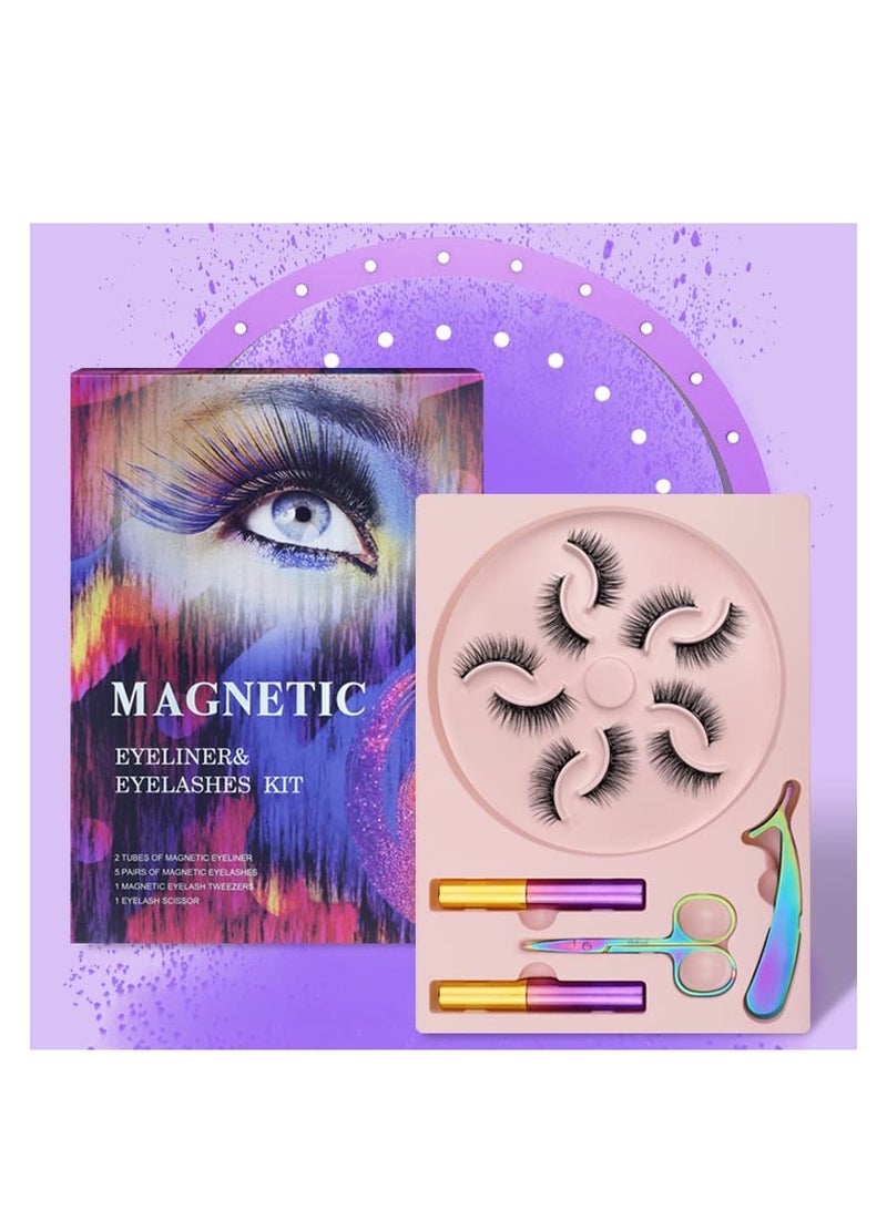 SYOSI مجموعة الرموش المغناطيسية وكحل العيون 5 أزواج من الرموش المغناطيسية ثلاثية الأبعاد متوسطة الحجم مع أنبوبين من كحل العيون المغناطيسي المقاوم للماء بمظهر طبيعي يدوم طويلاً وسهل الاستخدام وقابل لإعادة الاستخدام - Image 2