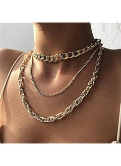 Gold Miami Cuban Link Chain for Women and Girls Chunky Chain Necklace with Three Layer Boho Bohemia Choker
