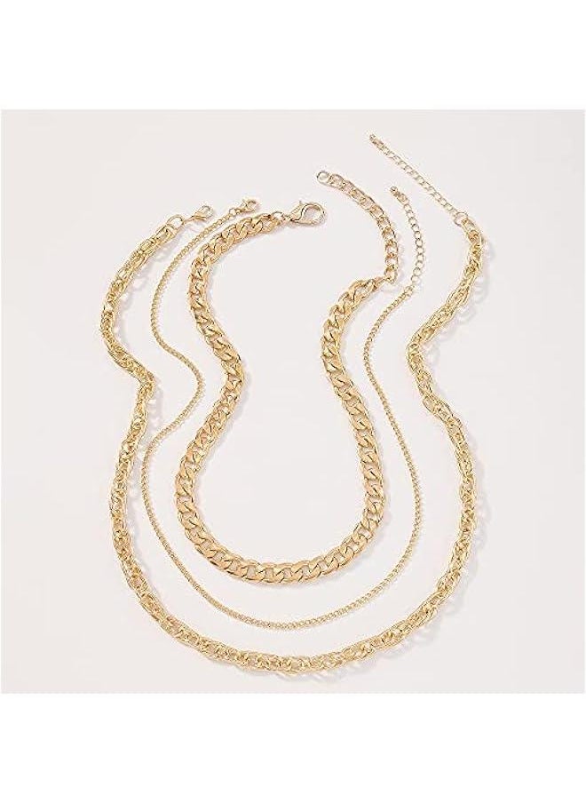 Generic - Gold Miami Cuban Link Chain for Women and Girls Chunky Chain Necklace with Three Layer Boho Bohemia Choker - Image 1