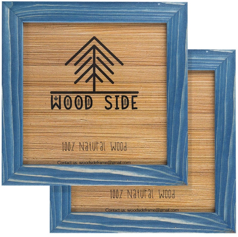 Rustic Wooden Square Picture Frames 8x8 Set of 2 100 Natural Farmhouse Washed Barn Wood with Real Glass for Wall Mounting and Tabletop Photo Frame Navy Blue