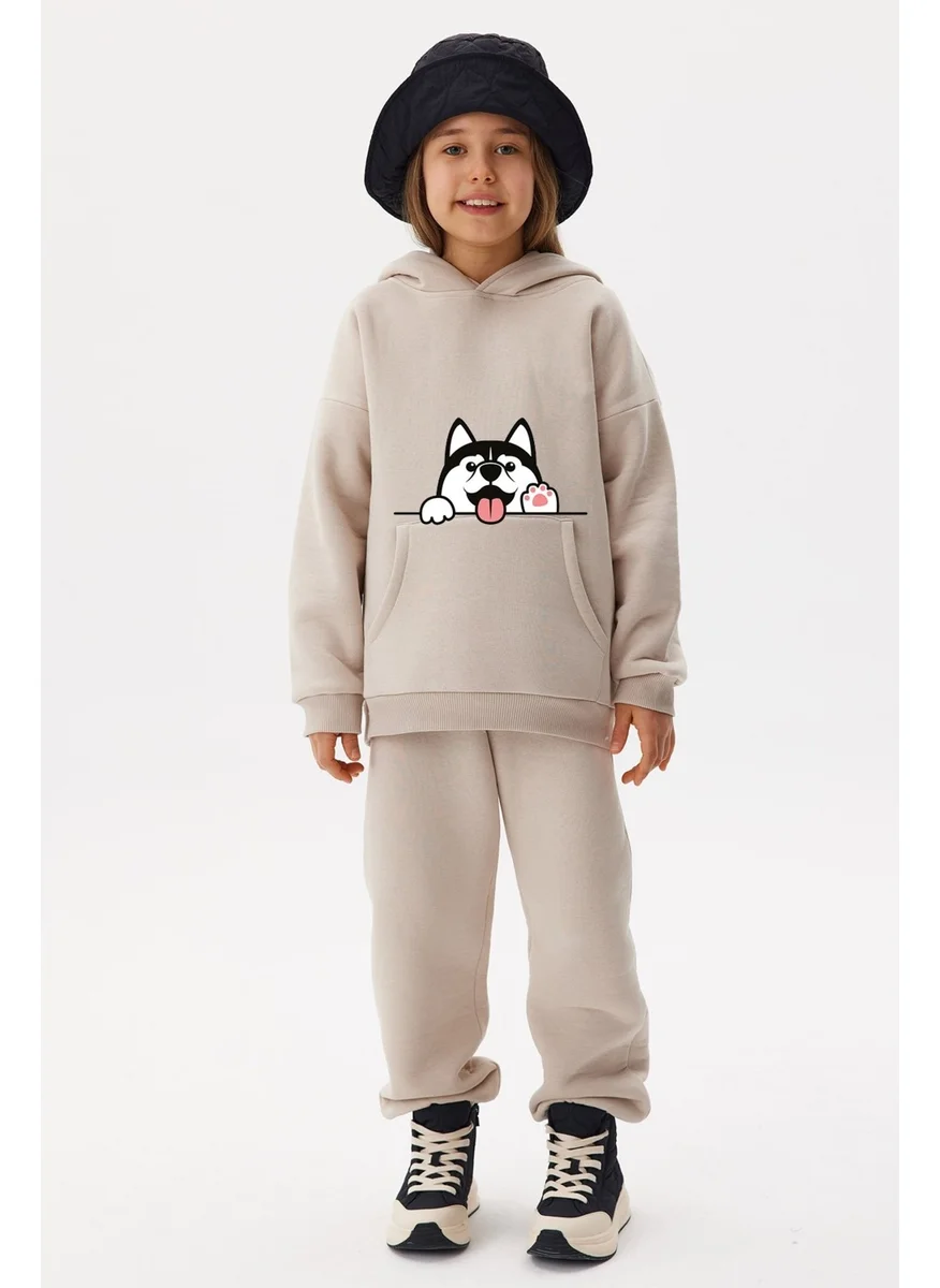 Ada Bebek Çocuk Oversize Cotton Hello Dog Bottom Top Set