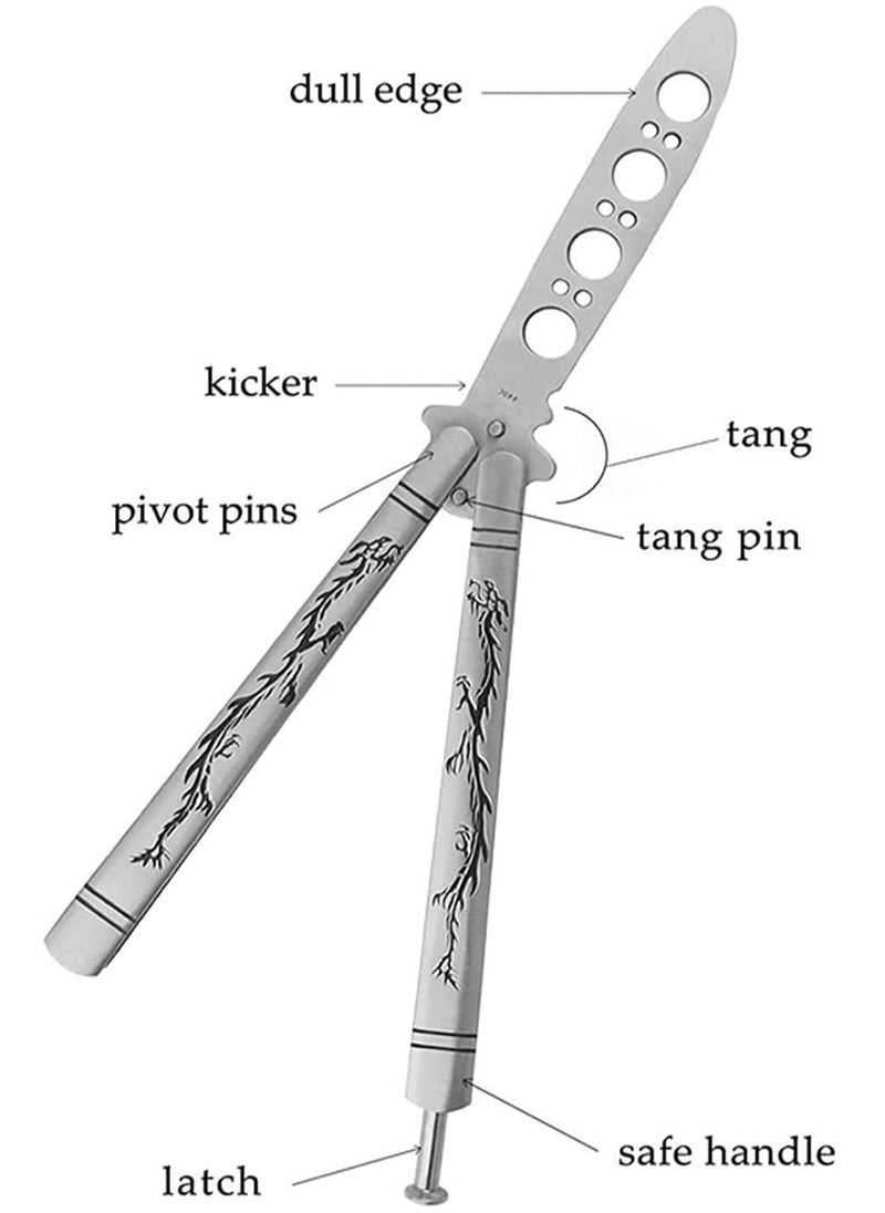 Generic - Practice Butterfly Knife Full Stainless Steel Black Dragon Dull Balisong Trainer Unsharpened Butterfly Knife Comb for CS GO Training - Image 1
