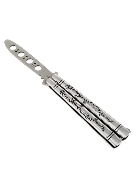 Practice Butterfly Knife Full Stainless Steel Black Dragon Dull Balisong Trainer Unsharpened Butterfly Knife Comb for CS GO Training