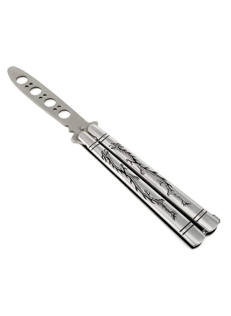 Generic - Practice Butterfly Knife Full Stainless Steel Black Dragon Dull Balisong Trainer Unsharpened Butterfly Knife Comb for CS GO Training - Image 1