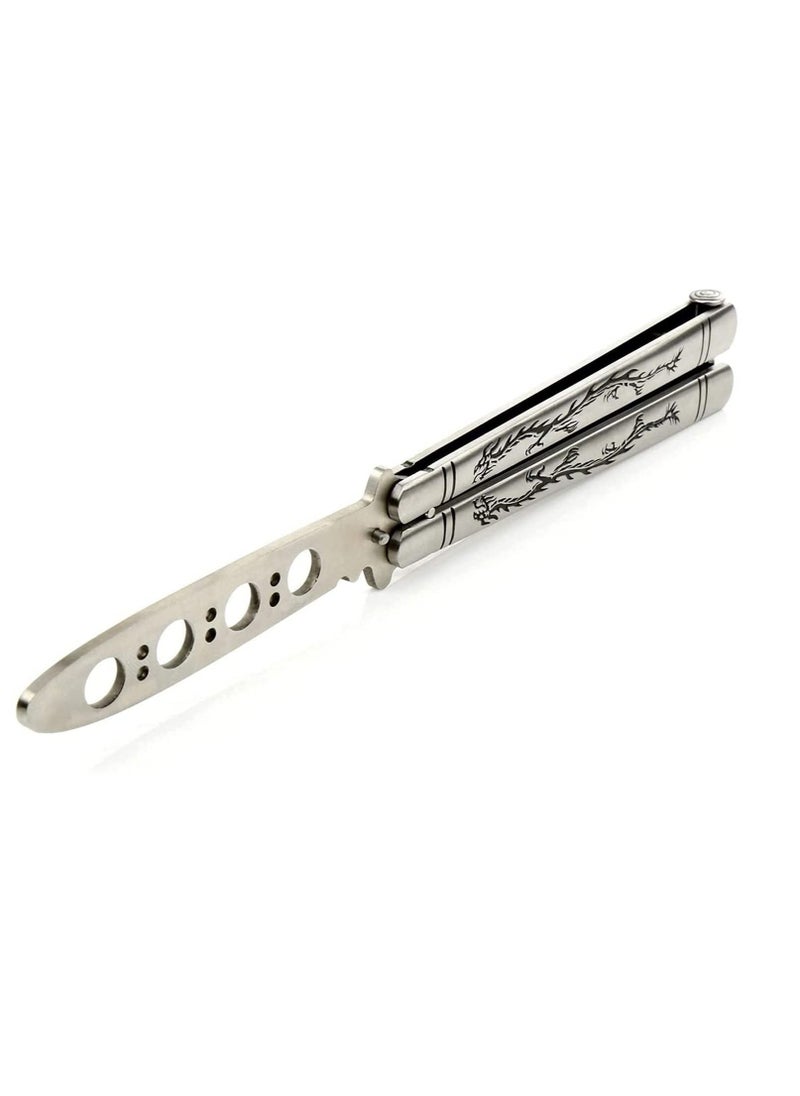 Generic - Practice Butterfly Knife Full Stainless Steel Black Dragon Dull Balisong Trainer Unsharpened Butterfly Knife Comb for CS GO Training - Image 1