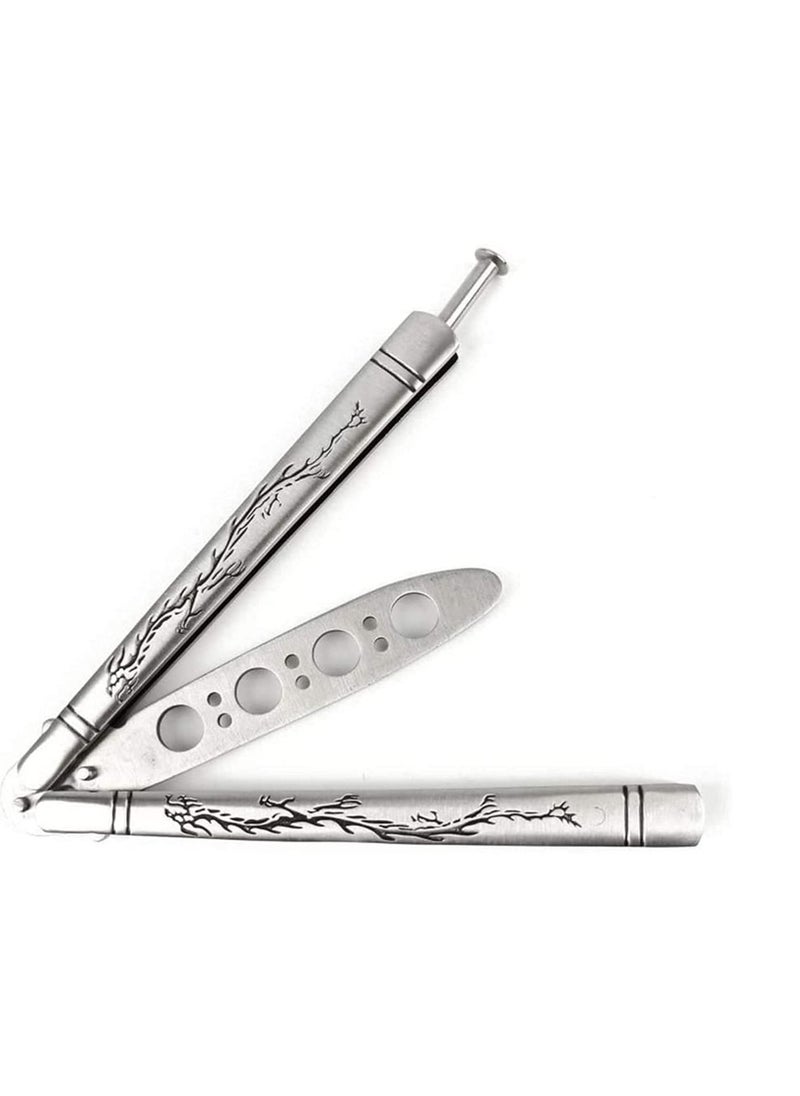 Generic - Practice Butterfly Knife Full Stainless Steel Black Dragon Dull Balisong Trainer Unsharpened Butterfly Knife Comb for CS GO Training - Image 1