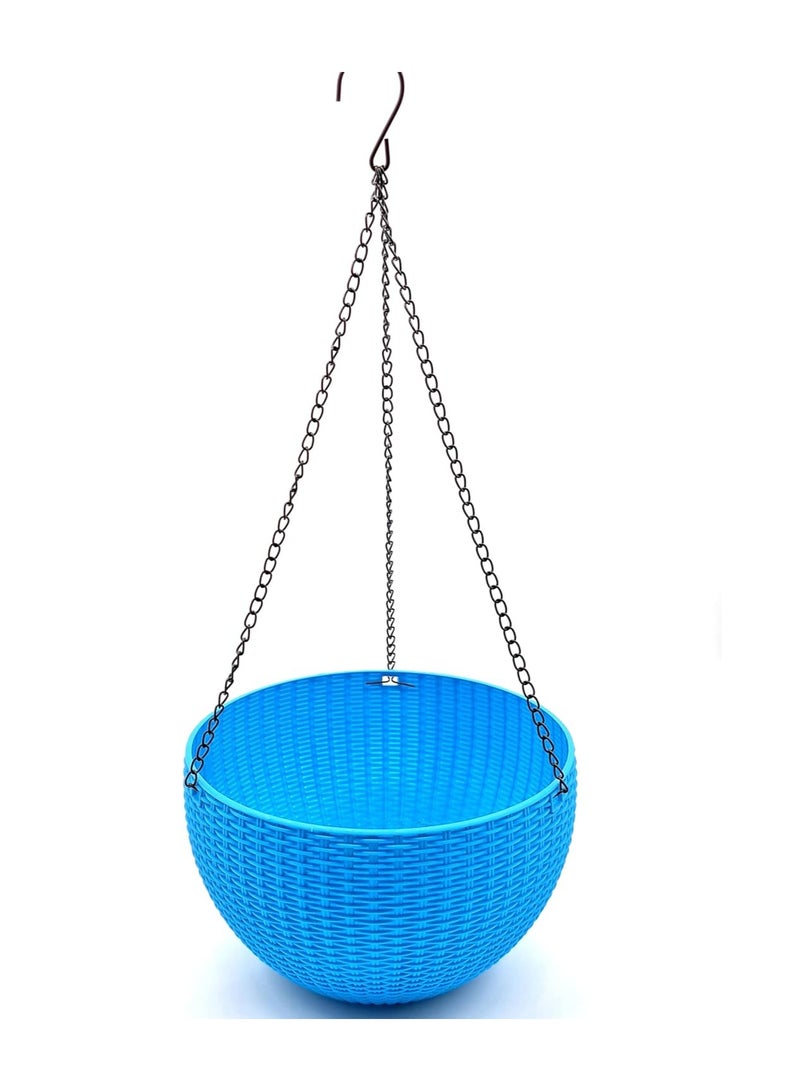 Generic Plastic Hanging Planter Pot with Woven Texture, Colour - Blue, Dimension: 26 CM Diameter X 16 CM Height X 45 CM Hanger Height, Home, Balcony, Patio & Garden Decorators  - Image 1