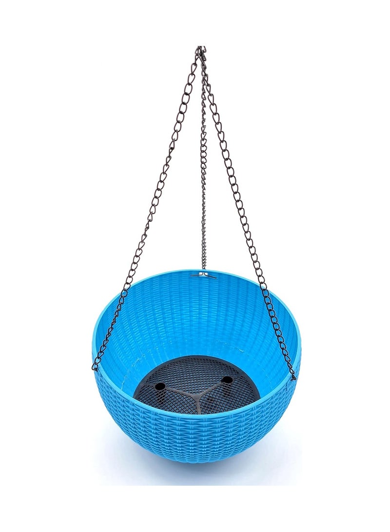 Generic Plastic Hanging Planter Pot with Woven Texture, Colour - Blue, Dimension: 26 CM Diameter X 16 CM Height X 45 CM Hanger Height, Home, Balcony, Patio & Garden Decorators  - Image 3