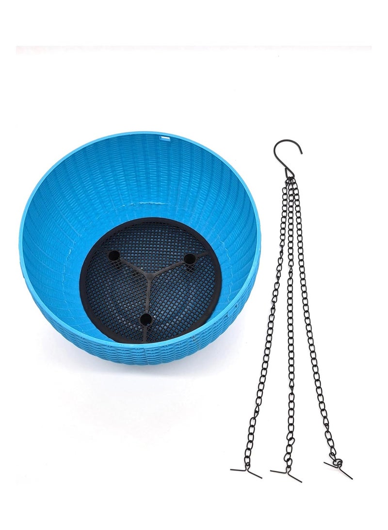 Generic Plastic Hanging Planter Pot with Woven Texture, Colour - Blue, Dimension: 26 CM Diameter X 16 CM Height X 45 CM Hanger Height, Home, Balcony, Patio & Garden Decorators  - Image 4