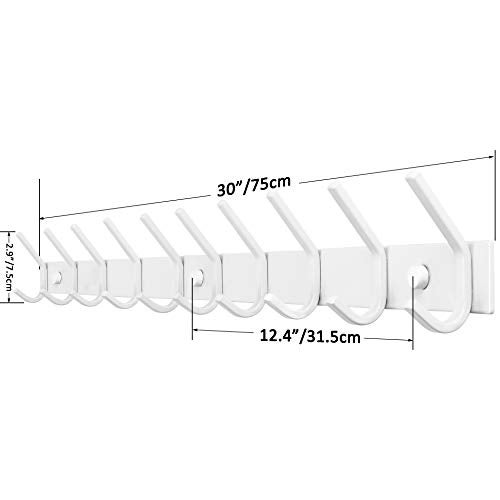 WEBI Coat Rack Wall Mounted,10 Hooks,30" Long Coat Hooks Wall Mount White,Coat Hanger Wall,Hook Rack,Jacket Hooks for Coats,Clothes,Hats - Image 2
