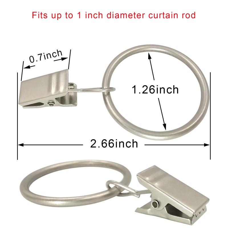 Amzseven 40 Pack Curtain Rings With Clips Drapery Clips With Rings Hangers Drapes Rings 1.26 Inch Interior Diameter Fits Up To 1 Inch Curtain Rod Matte Silver - Image 2