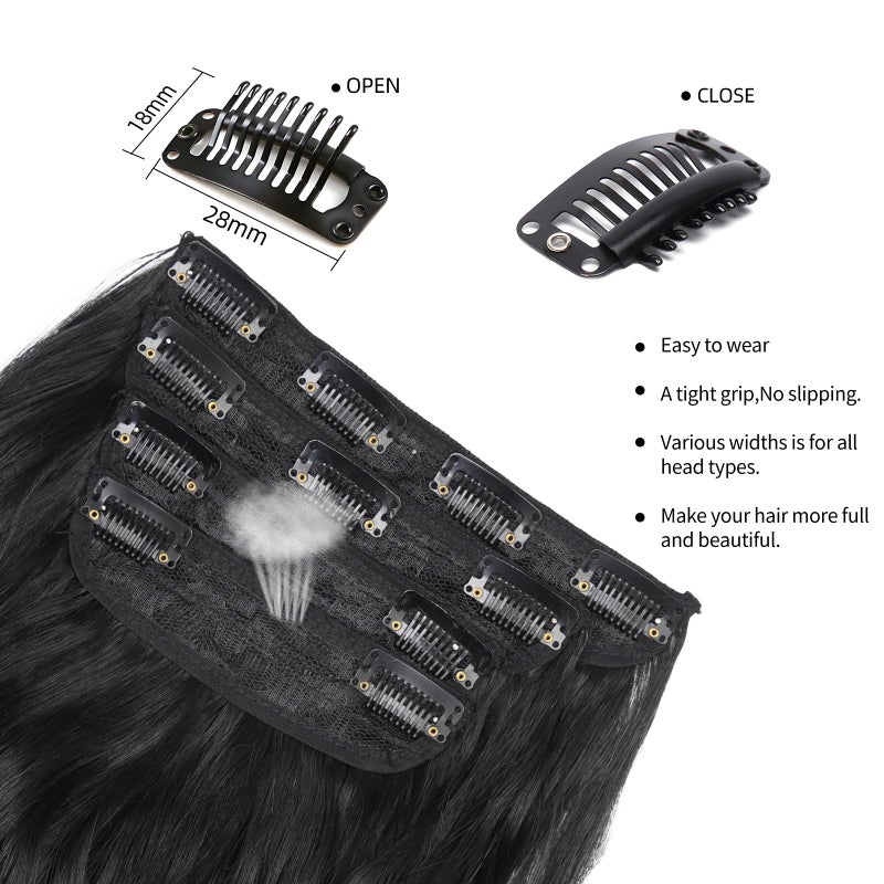 LEEONS Black 20 Inch Thick Hairpieces Long Wavy Natural Synthetic Clip in Hair Extensions, for Women (4pcs, 20Inch, 1B#) - Image 3