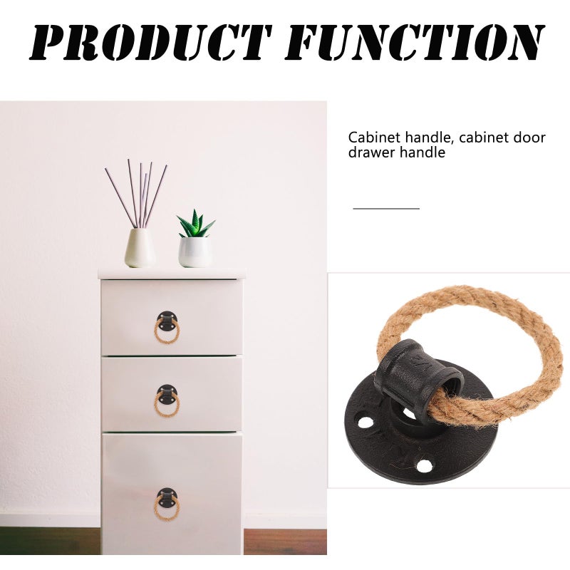 Adjustable Rope Drawer Pulls Black Jute Vintage Cabinet Knobs 2 Piece Set - Image 3