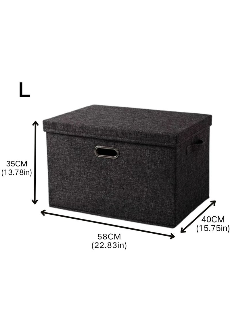 LOOPITYS Cotton Linen Folding Storage Boxes With Lids Decorate The Handle Storage Box With Lid Environmental Protection Durable Fabric Storage For Bedroom Living Room（black，58*40*35cm） - Image 3