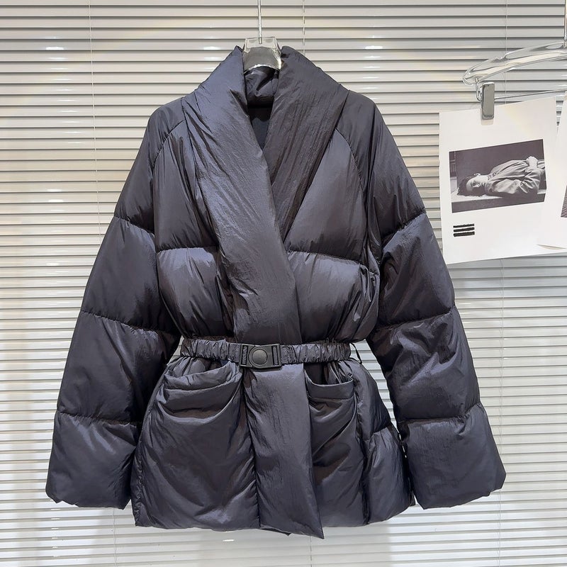 Cotton-padded jacket womens Korean-style fashion versatile casual waist design temperament warm bread clothing winter warm thick coat tide Light yellow  - Image 2