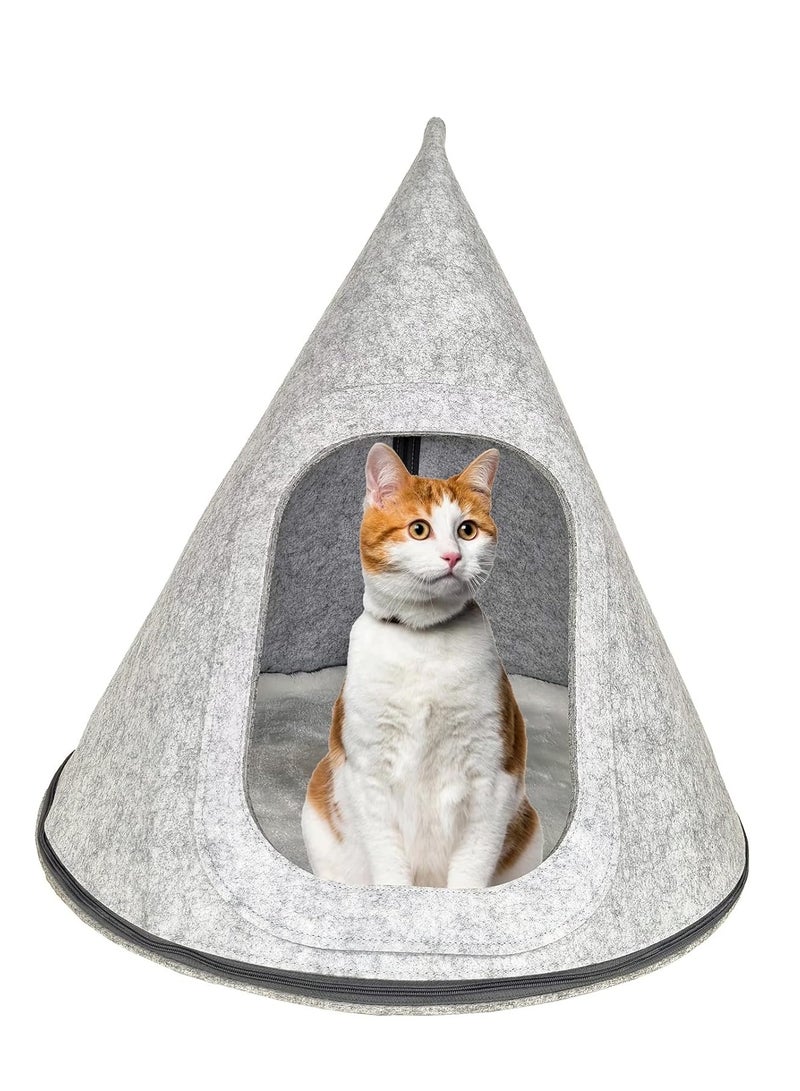 NNC PETS Felt Cat Tent Bed for Cats & Small Dogs, Cozy Enclosed Pet House with Removable Cushion & Detachable Design, Scratch-Resistant Hideaway, Foldable & Washable, 50 cm (Grey) - Image 1
