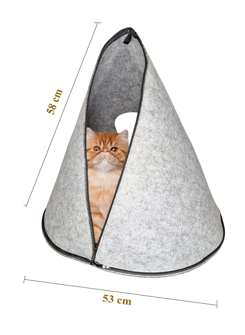 NNC PETS Felt Cat Tent Bed for Cats & Small Dogs, Cozy Enclosed Pet House with Removable Cushion & Detachable Design, Scratch-Resistant Hideaway, Foldable & Washable, 50 cm (Grey) - Image 2