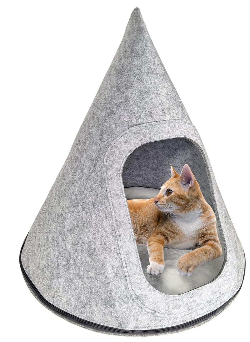 NNC PETS Felt Cat Tent Bed for Cats & Small Dogs, Cozy Enclosed Pet House with Removable Cushion & Detachable Design, Scratch-Resistant Hideaway, Foldable & Washable, 50 cm (Grey) - Image 3