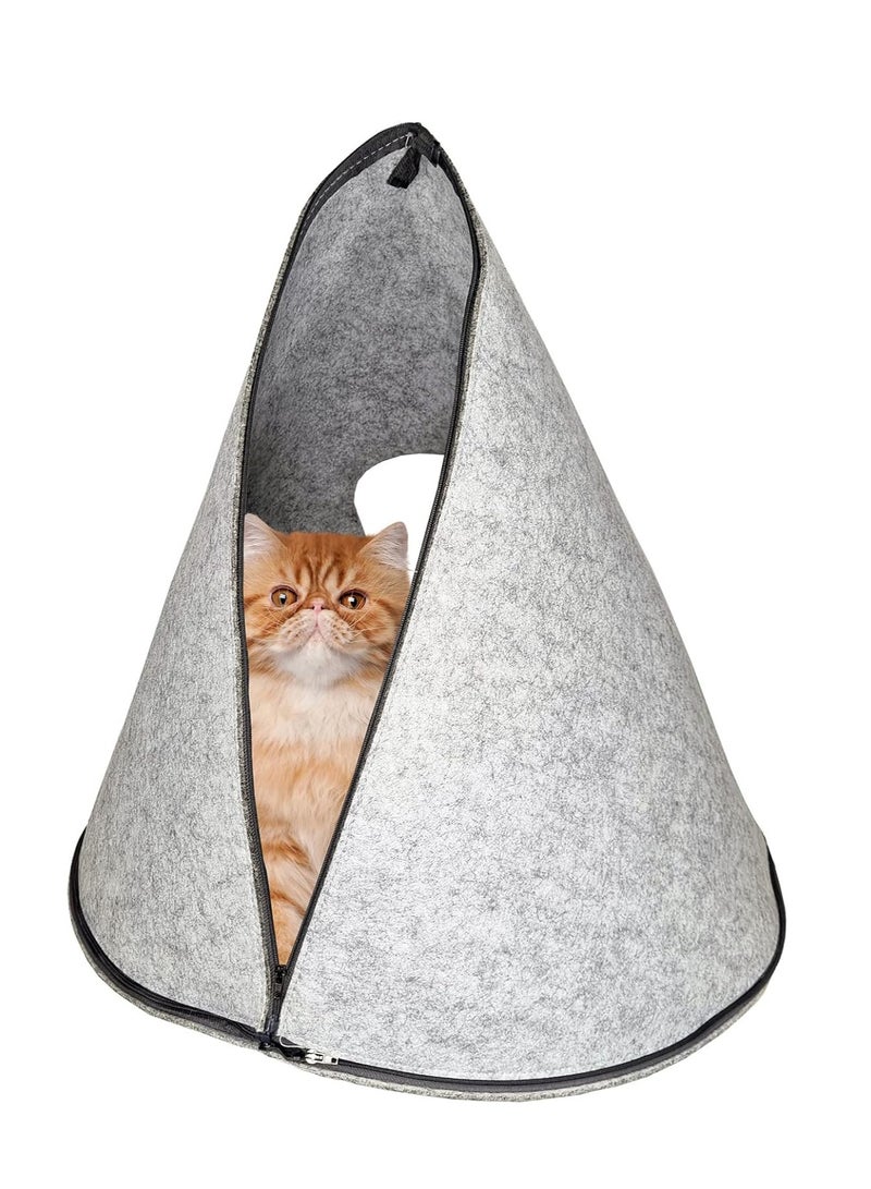 NNC PETS Felt Cat Tent Bed for Cats & Small Dogs, Cozy Enclosed Pet House with Removable Cushion & Detachable Design, Scratch-Resistant Hideaway, Foldable & Washable, 50 cm (Grey) - Image 4