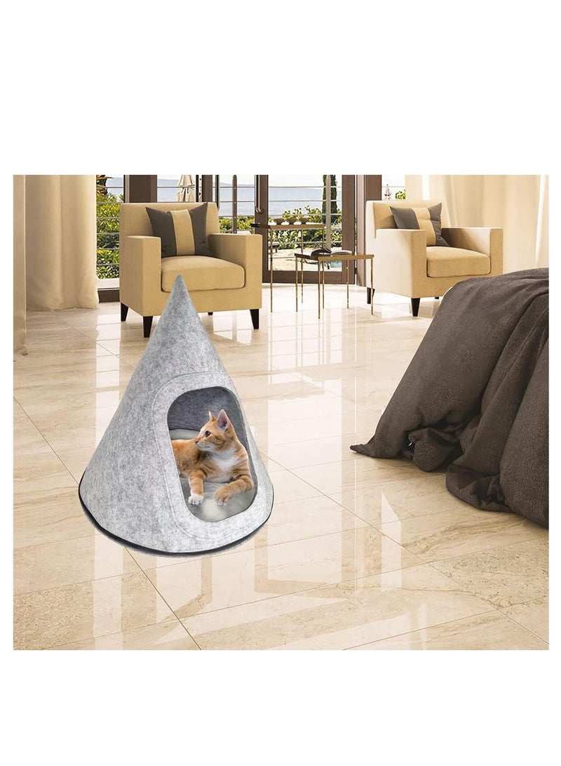 NNC PETS Felt Cat Tent Bed for Cats & Small Dogs, Cozy Enclosed Pet House with Removable Cushion & Detachable Design, Scratch-Resistant Hideaway, Foldable & Washable, 50 cm (Grey) - Image 5